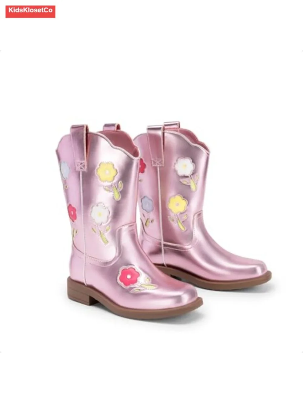 Girls Cowboy Cowgirl Boots - Floral Embroidered Square Toe Mid Calf with Dual
